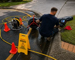 Plumber checking a blocked drain on a Beaumont Hills job